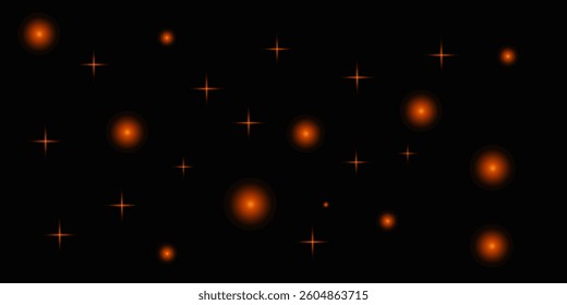 Fire glowing flying bokeh particles on black background