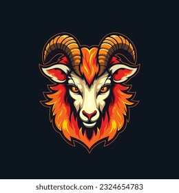 Fire goat head illustration, goat mascot logo, fire goat head logo for sport and gaming team