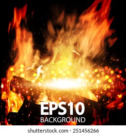 Fire and gold bokeh.  Vector illustration.