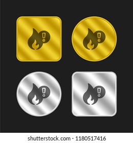 Fire gold and silver metallic coin logo icon design