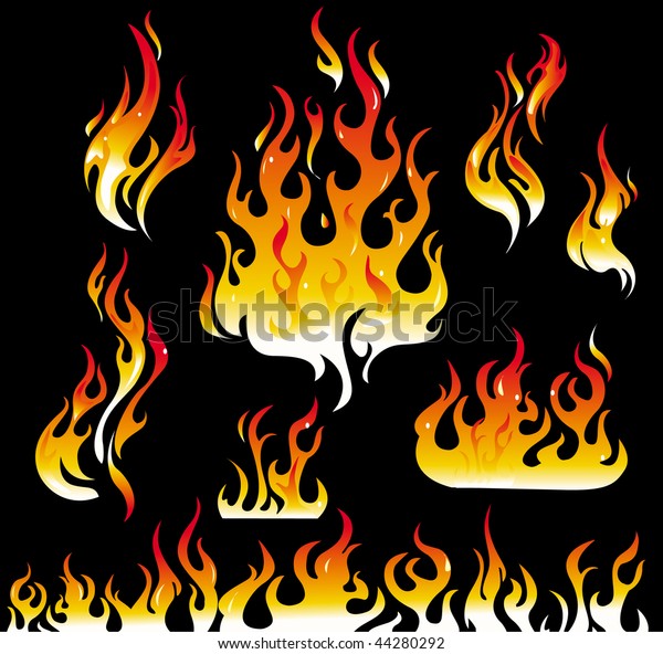 Fire Graphic Elements On Black Background Stock Vector Royalty Free