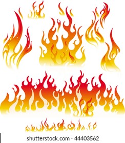 Fire graphic elements on white background