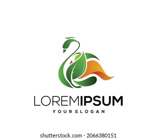 fire green swan colorful logo design template