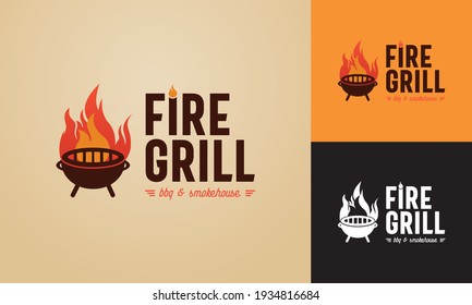 plantilla de logotipo ilustrado de incendio y parrilla