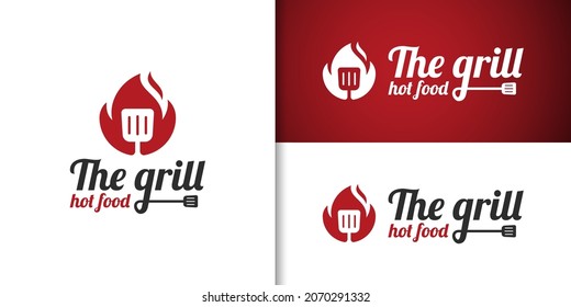 Fire The Grilled BBQ Logo. Barbecue Or Barbeque Hot Grill Restaurant Menu Business Food Logo Design