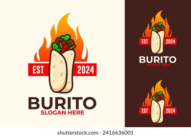 Fire Grilled Burrito Food Kebab Vector Logo Design