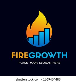 Plantilla de logotipo vectorial de crecimiento de fuego. Este diseño utiliza el símbolo de gráfico de llama. Adecuado para negocios. 