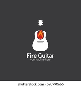 Fire Guitar Logo Design Template. Flat Style Design