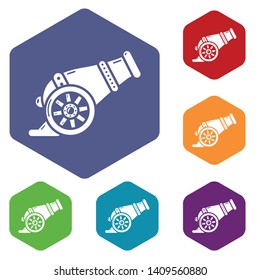 Fire gun icons vector colorful hexahedron set collection isolated on white