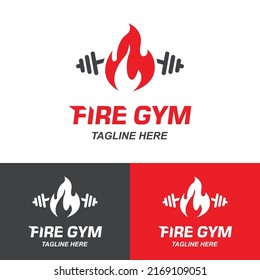 Fire GYM Logo Design Template. Gym fitness with fire and barbell logo, icon vector Illustration.