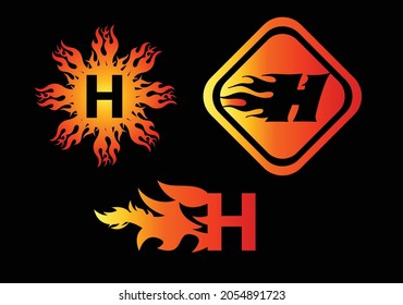 Fire H Letter Logo And Icon Design Template