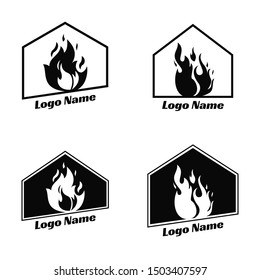 Fire half hexagon sign illustration logo design collection, gas illustration. EPS 8 compatible. no gradient. no transparency - vector