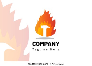 fire hammer illustration logo template for icon construction, developer real estate, initial logo, brand system, marketing kit, and builder company