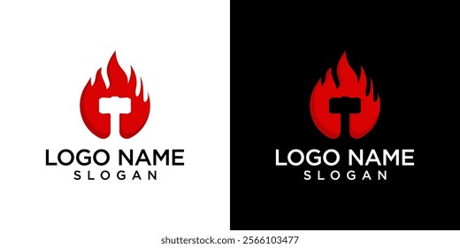 fire hammer logo design vector