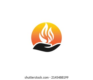 Fire And Hand Combination logo design Icon vector illustration.