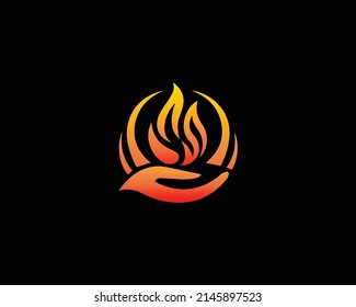 Diseño del logotipo de combinación de fuego y mano Icono ilustración vectorial.