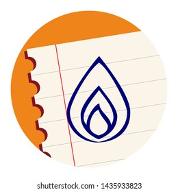 Fire. Hand Drawn Icon on a Notebook Sheet
