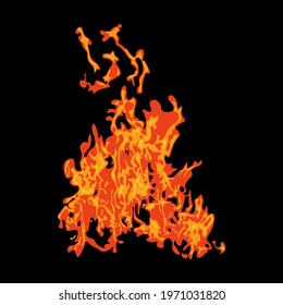 Fire - hand drawn vector illustration isolated on black. Flat colors.