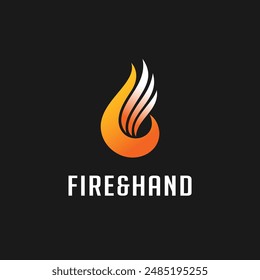 Fuego y logotipo de la mano, diseño del logotipo del fuego