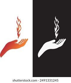 Fire from hand logo, Hand and fire vector illustration.