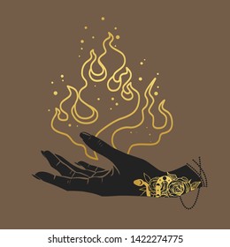 Fire in hand. Vector hand drawn illustration