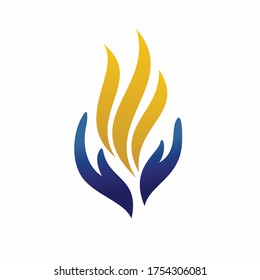 fire and hand vector, lantern care logo design