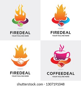 Fire Handshake Logo Set Design Template Collection