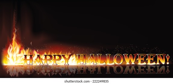 Fire happy Halloween invitation banner, vector illustration