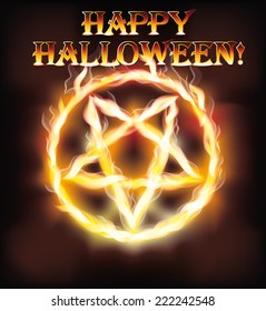 Fire happy Halloween pentagram, vector illustration