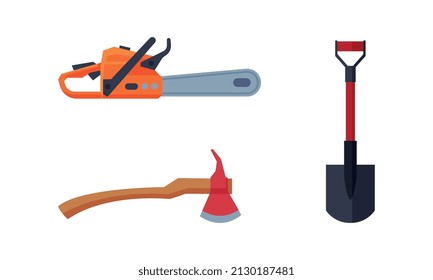 Fire Hatchet And Shovel As Firefighting Equipment Vector Set