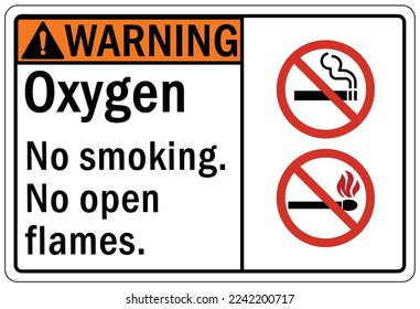 Riesgo de incendio, signos de oxígeno de material inflamable y etiquetas de no fumar