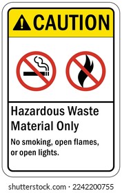 Fire hazard, flammable material oxygen sign and labels no smoking