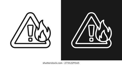 Icono de peligro de incendio en estilo de línea en blanco y negro