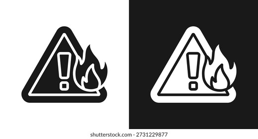 Icono de peligro de incendio en estilo de glifo blanco y negro