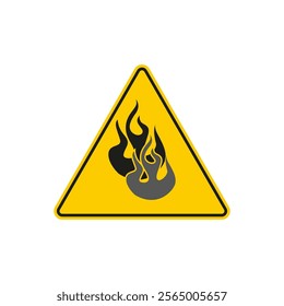 Fire hazard icon. Burning flames triangle. Yellow warning sign. Safety vector element.