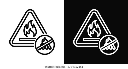 Ícone de risco de fogo Estilo de fundo branco e preto
