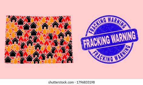 Fire Hazard And Property Combination Colorado State Map And Fracking Warning Unclean Stamp Seal. Vector Collage Colorado State Map Is Composed From Scattered Burning Houses.