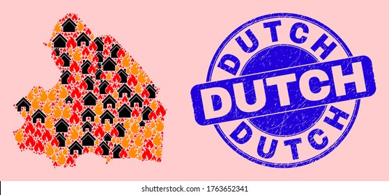 Fire hazard and property composition Drenthe Province map and Dutch unclean stamp. Vector collage Drenthe Province map is formed with randomized burning cities.