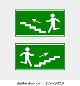 Fire hazard. Route of evacuation vector icon. Icon of evacuation. Emergency exit on the stairs up or down. Layers grouped for easy editing illustration. For your design.
