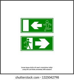 Fire hazard. Route of evacuation vector icon. The evacuation icon showing the direction to left and right. Emergency exit. Exit icon on white isolated background. Layers grouped for easy editing. 