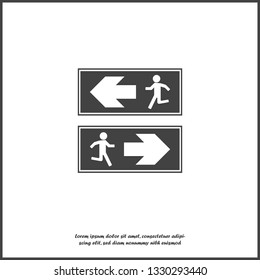 Fire hazard. Route of evacuation vector icon. The evacuation icon showing the direction to left and right. Emergency exit. Exit icon on white isolated background. Layers grouped for easy editing illus