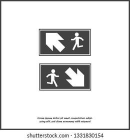 Fire hazard. Route of evacuation vector icon. Icon of evacuation. Emergency exit on white isolated background. Layers grouped for easy editing illustration. For your design.