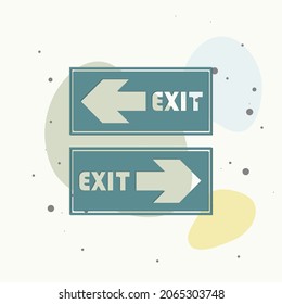 Fire hazard. Route of evacuation vector icon. Icon of evacuation. Emergency exit on multicolored background. Layers grouped for easy editing illustration. For your design.