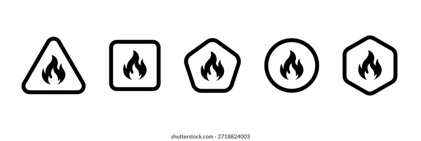 Señal de peligro de incendio. Símbolo de advertencia de llama para sistemas de alerta de peligro y seguridad. Ilustración de signos de peligro e inflamables utilizada para el diseño de emergencia, riesgo y precaución.