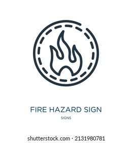 fire hazard sign thin line icon. danger, dangerous linear icons from signs concept isolated outline sign. Vector illustration symbol element for web design and apps.