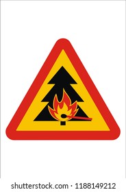Fire hazard, triangle traffic sign, vector icon
