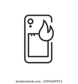 Fire hazards of ac batteries in smartphones, linear icon. Fire. Line with editable stroke