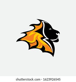 fire head lion logo design concept template vector