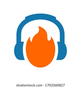 Fire and headphone logo, flame and headset icon, vector illustration design