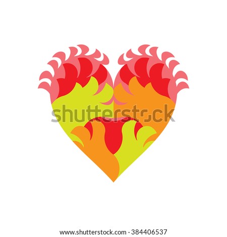 Fire heart decorative composition in a heraldic effect with abstract flames